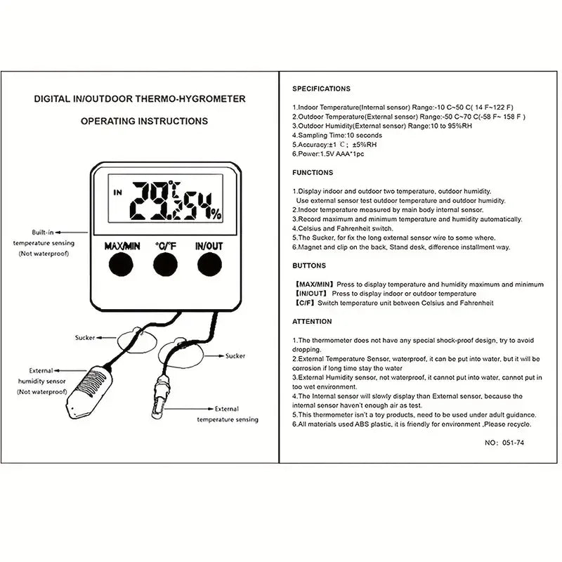 Digital Incubator Humidity & Temperature Meter LCD Display & Probe