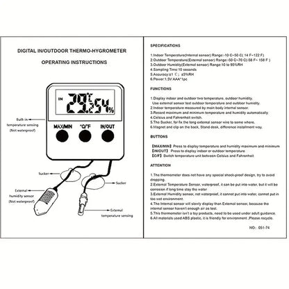 Digital Incubator Humidity & Temperature Meter LCD Display & Probe